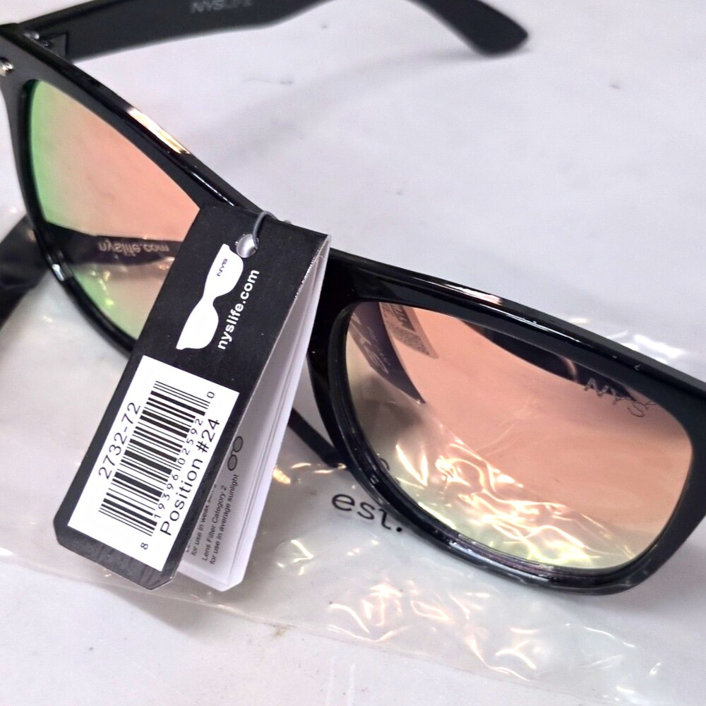 NYS 2732-72 Women’s Rectangle Sunglasses Black Plastic Frame Pink Tinted UV400